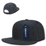 Wholesale Bulk Blank Washed Denim Snapback Flat Bill Hats - Decky 1094 - Black