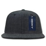 Wholesale Bulk Blank Washed Denim Snapback Flat Bill Hats - Decky 1094 - Black