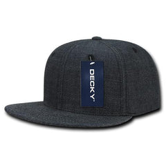 Decky 1094 Washed Denim Snapback Hat, 6 Panel Denim Flat Bill Cap - 