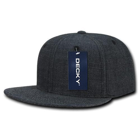 Decky 1094 - Washed Denim Snapback Hat, 6 Panel Denim Flat Bill Cap - CASE Pricing