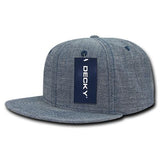 Wholesale Bulk Blank Washed Denim Snapback Flat Bill Hats - Decky 1094 - Blue