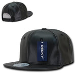 Decky 1103 Faux Leather Snapback Hat, 6 Panel Flat Bill Cap