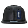 Wholesale Bulk Faux Leather Flat Bill Snapback Cap - Decky 1103 - Black