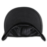 Wholesale Bulk Faux Leather Flat Bill Snapback Cap - Decky 1103 - Black
