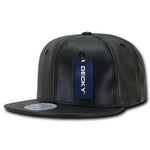 Decky 1103 Faux Leather Snapback Hat, 6 Panel Flat Bill Cap