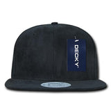 Wholesale Bulk Faux Suede Flat Bill Snapback Hats - Decky 1091 - Black