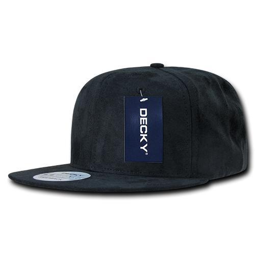 Wholesale Bulk Faux Suede Flat Bill Snapback Hats - Decky 1091 - Black