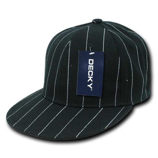 Wholesale Bulk Fitted Pin Stripe Flat Bill Snapback Hats - Decky RP3 - Black
