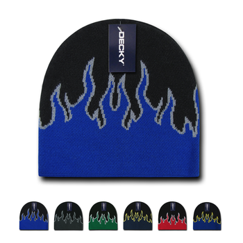 Decky 9055 - Youth Fire Beanie, Kids Flame Knit Cap - CASE Pricing