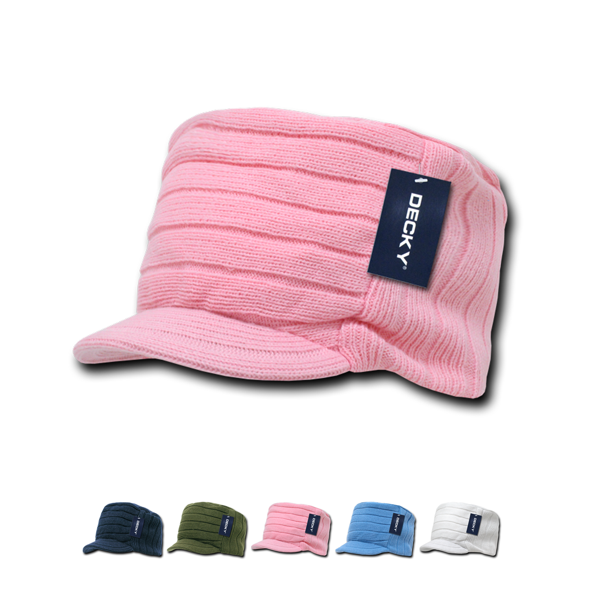 Decky 615 - Knitted Flat Top Cap with Visor, Knit Beanie – The