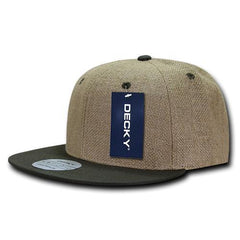 Decky 2000 Lightweight Jute Snapback Hat, 6 Panel Flat Bill Cap - 