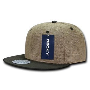 Decky 2000 Lightweight Jute Snapback Hat, 6 Panel Flat Bill Cap - 