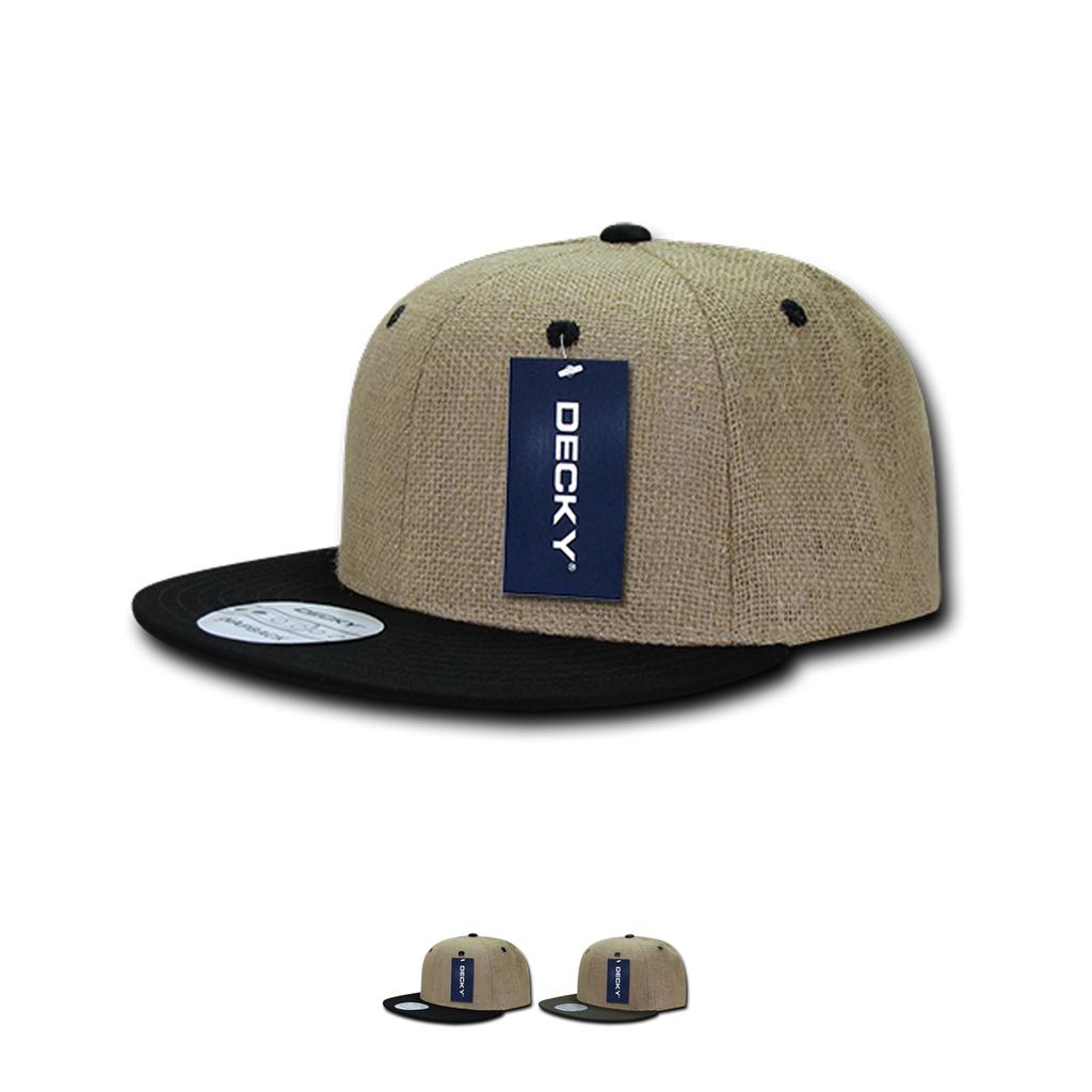Decky 2000 Lightweight Jute Snapback Hat 6 Panel Flat Bill Cap