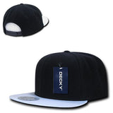 Wholesale Bulk Polyester Brim Snapback Flat Bill Hats - Decky 1046 - Black/White