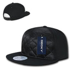 Decky 357 - Quilted Snapback Hat, 6 Panel Flat Bill Cap