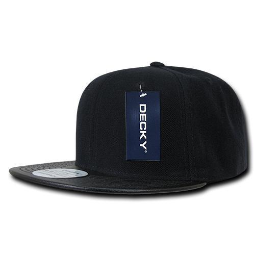 Wholesale Bulk Vinyl Brim Flat Bill Snapback Hats - Decky 1071 - Black/Black