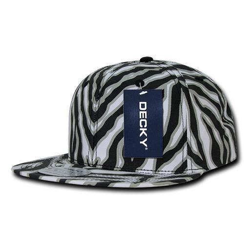Wholesale Bulk Zebra/Tiger Snapback Flat Bill Hats - Decky 1060 - Black