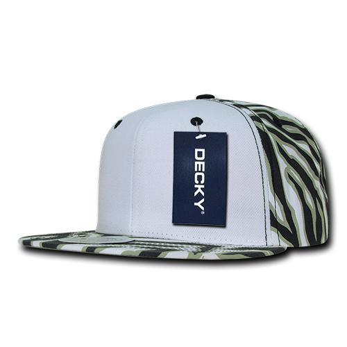 Wholesale Bulk Zebra/Tiger White Front Flat Bill Snapback Hats - Decky 1061 - Black
